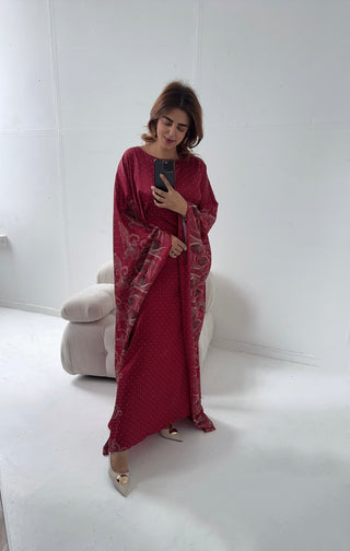 Wine printed diamente kaftan- rimal - Fash Focused