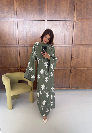 Olive embroidered fishtail dress- darla