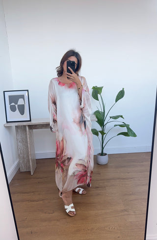 Pink Floral chiffon dress- saray