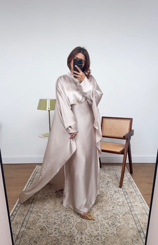 Cream high neck cape dress - noor - Fash Focused