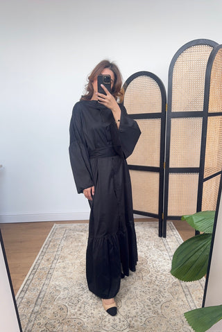 Black high collar button cotton dress- faisa - Fash Focused