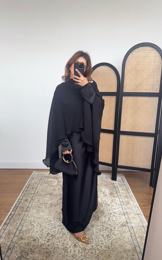 Black two piece pleated cape dress- lulwa - Fash Focused