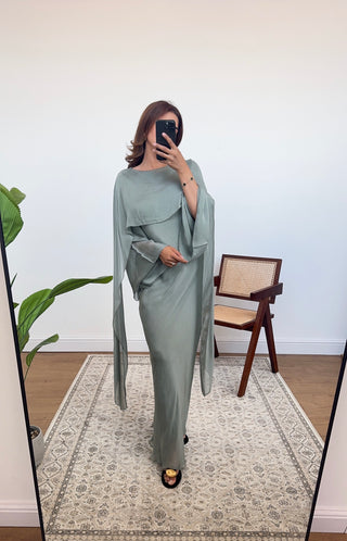 Long flowy dress with attach scarf sage - Sasa - Fash Focused