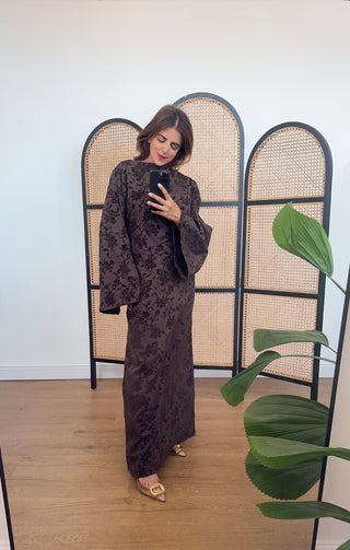 Chocolate fishtail velvet detail dress- laya