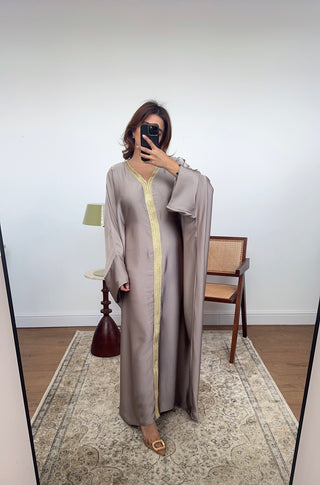 Taupe butterfly kaftan with gold detail- fria - Fash Focused