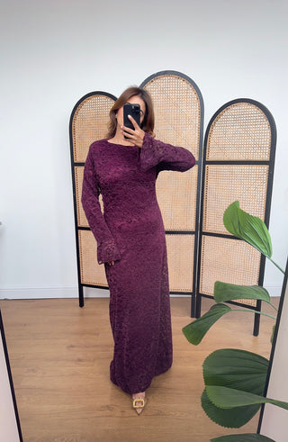 Burgandy fully lined lace dress- alessia