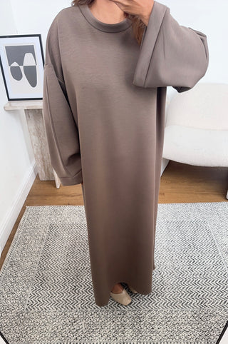 taupe basic long sleeve dress- hani - Fash Focused