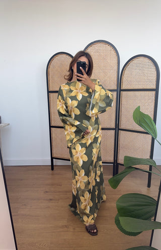 Olive floral tie back dress- asi