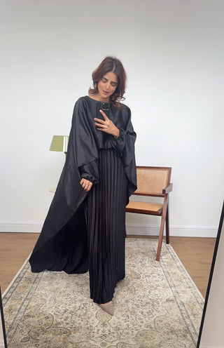 Black pleated cape dress -mula - Fash Focused