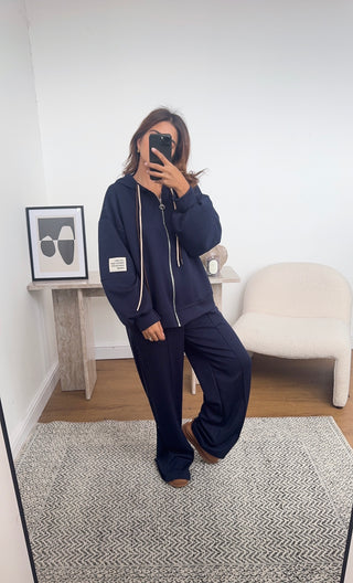 Navy zip up hoodie and joggers set- cari - Fash Focused
