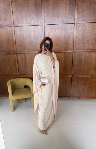 Ivory butterfly kaftan with inner tie belt- marzia - Fash Focused