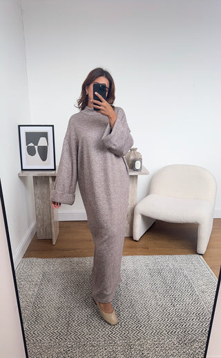 Taupe high neck knit dress- ARA - Fash Focused