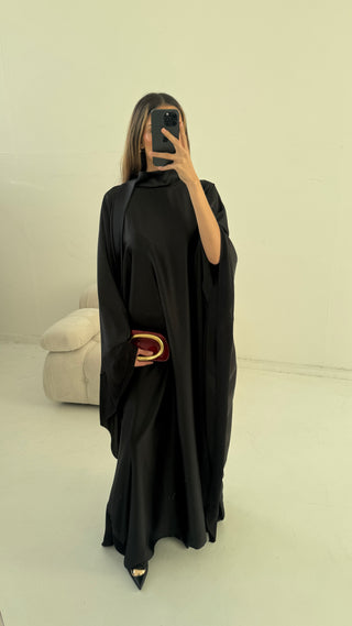 Black high neck long dress with neck scarf- laya