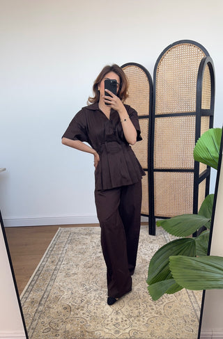 Chocolate cotton pleated coord - quinn - Fash Focused