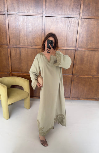 Sage embroidered kaftan- nahla