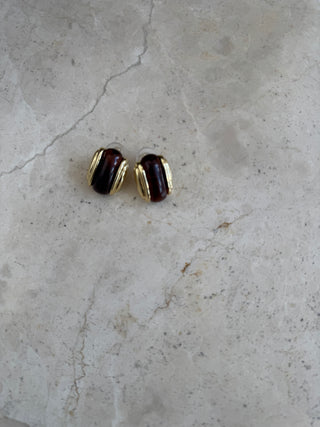 Brown Resin & metal stud earrings - Fash Focused