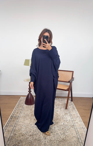Navy basic abaya with elasticated sleeve- Dina - Fash Focused