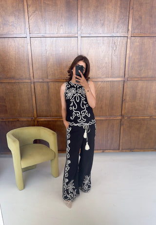 Black embroidered two piece set