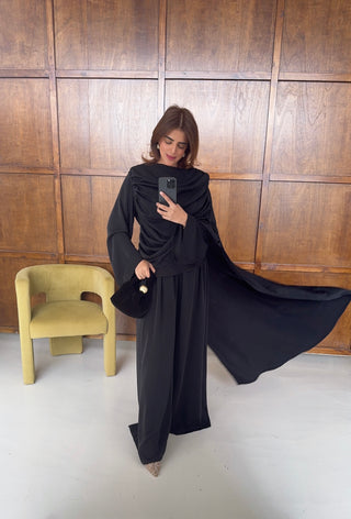 Black drape cape two piece- vivi - Fash Focused