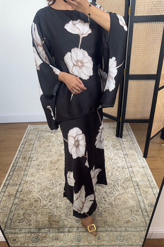 Black floral skirt set- ela - Fash Focused