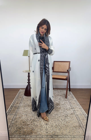 Dani printed kimono white/black - Fash Focused