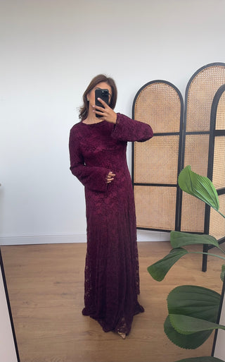 Burgandy  fully lined lace dress- levina