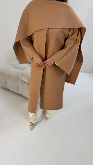 Camel long scarf cape jacket- daria - Fash Focused