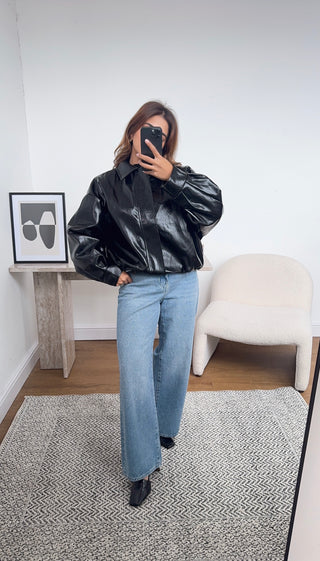 black faux leather jacket- nila - Fash Focused