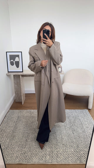 Taupe striped longline blazer - Aria - Fash Focused