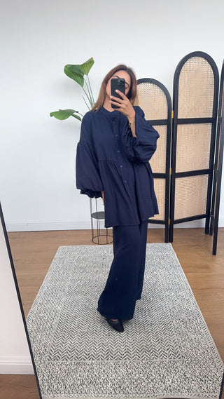 Navy puff sleeve coord - Dahlia - Fash Focused