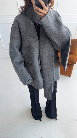 Cashmere blend grey coat with scarf - Elsa - Fash Focused