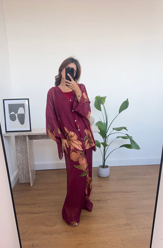 Wine floral chiffon coord - zoya