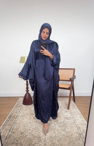 navy diamante abaya with scarf attached- jaia - Fash Focused