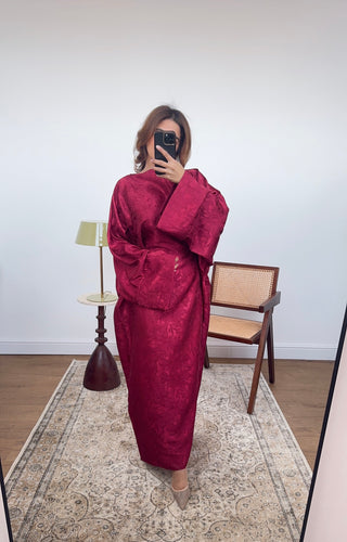 Red leaf print kaftan- aura