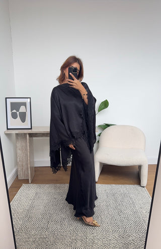 Black satin lace two piece- luna