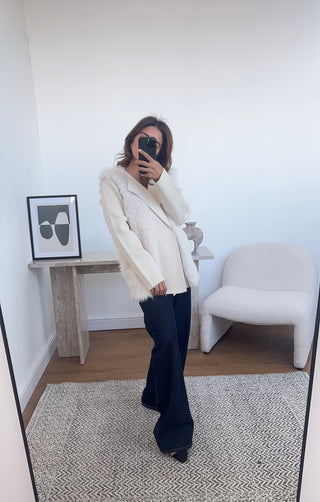 Ivory Faux fur cardigan - Briana - Fash Focused