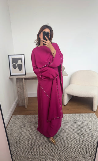 Cerise pink pearl cape dress- sisi - Fash Focused