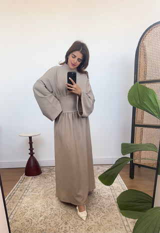 Taupe waist dress- solene