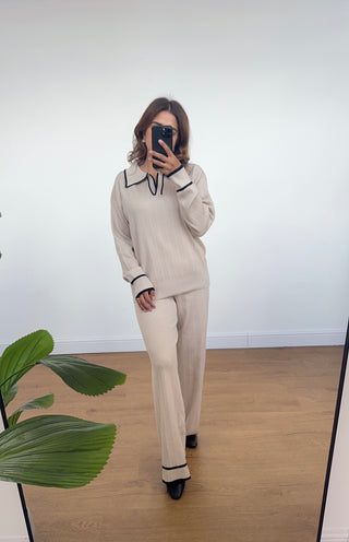 cream contrast polo knit coord- wila - Fash Focused