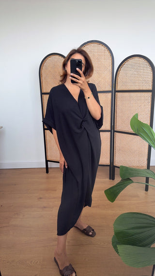 Black short sleeve knot dress- esme