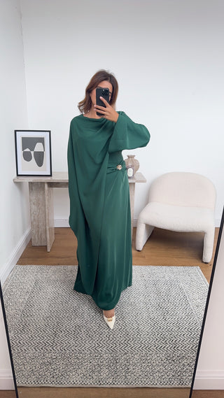 Emerald dress with drape scarf- zaria - Fash Focused