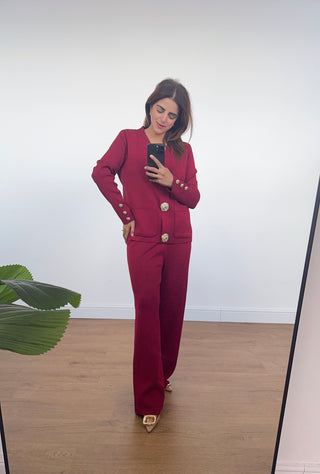 Wine gold button detail coord- evera - Fash Focused