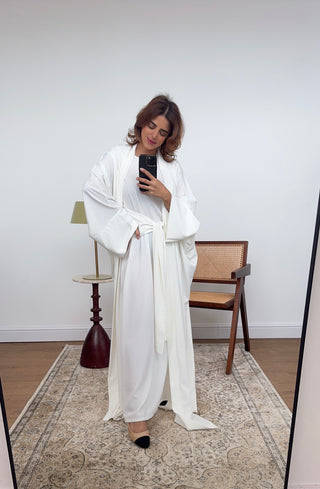 White two piece abaya set- hadia - Fash Focused