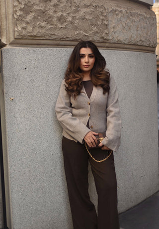 taupe  cardigan with pockets - Indy - Fash Focused