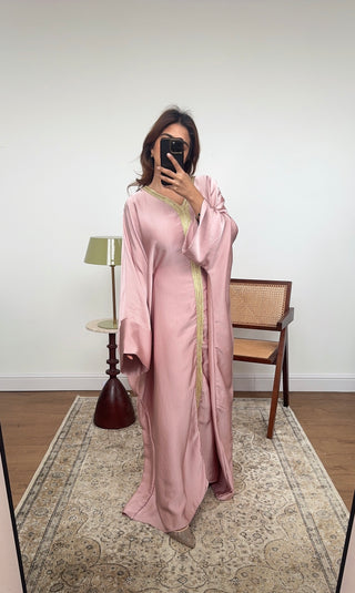 Pink butterfly kaftan with gold detail- fria - Fash Focused