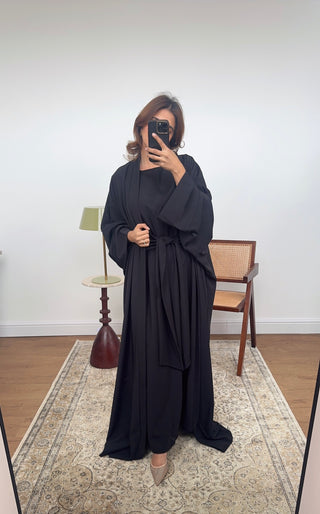 Black two piece abaya set- hadia - Fash Focused