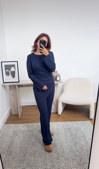 Navy ruched slanted Coord- taya - Fash Focused