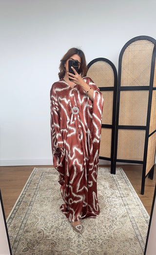 Rust/white printed diamente kaftan- rana - Fash Focused