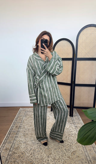 Green stripe wrap over coord - bria - Fash Focused