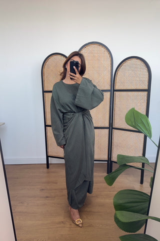 Olive stripe wrap dress